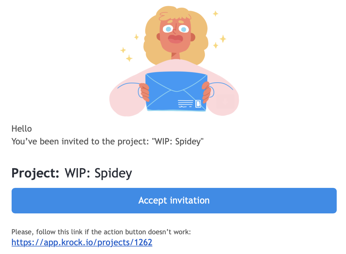 Email invitation to join project in Krock.io