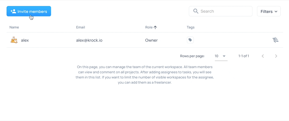 How to Invite team member to workspace in Krock.io