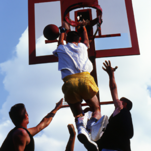 Basketball player is making slam dunk 'from Friends'(1997)