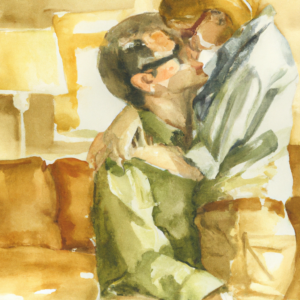 Storyboard AI Framing Promt - Close up shot Man and woman kissing in the living room